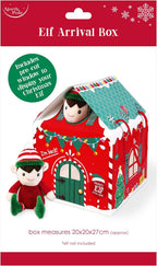 Eurowrap Elf Arrival House – Christmas Elf Display Box with Cut-Out Windows, Roof & Door Openings – Festive Red & Green Elf House Gift Box – Christmas Eve Surprise Presentation (Elf Not Included)