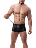 Leather Boxer Briefs with Collar & Leash Set