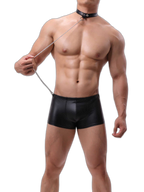 Leather Boxer Briefs with Collar & Leash Set