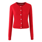 Women's Retro European American Style Multi-color Round Neck Long Sleeve Knitted Cardigan