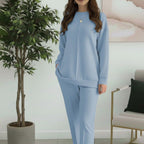 Women's Fashion Casual Solid-Color Crew-Neck Top And Pants Two-Piece Set