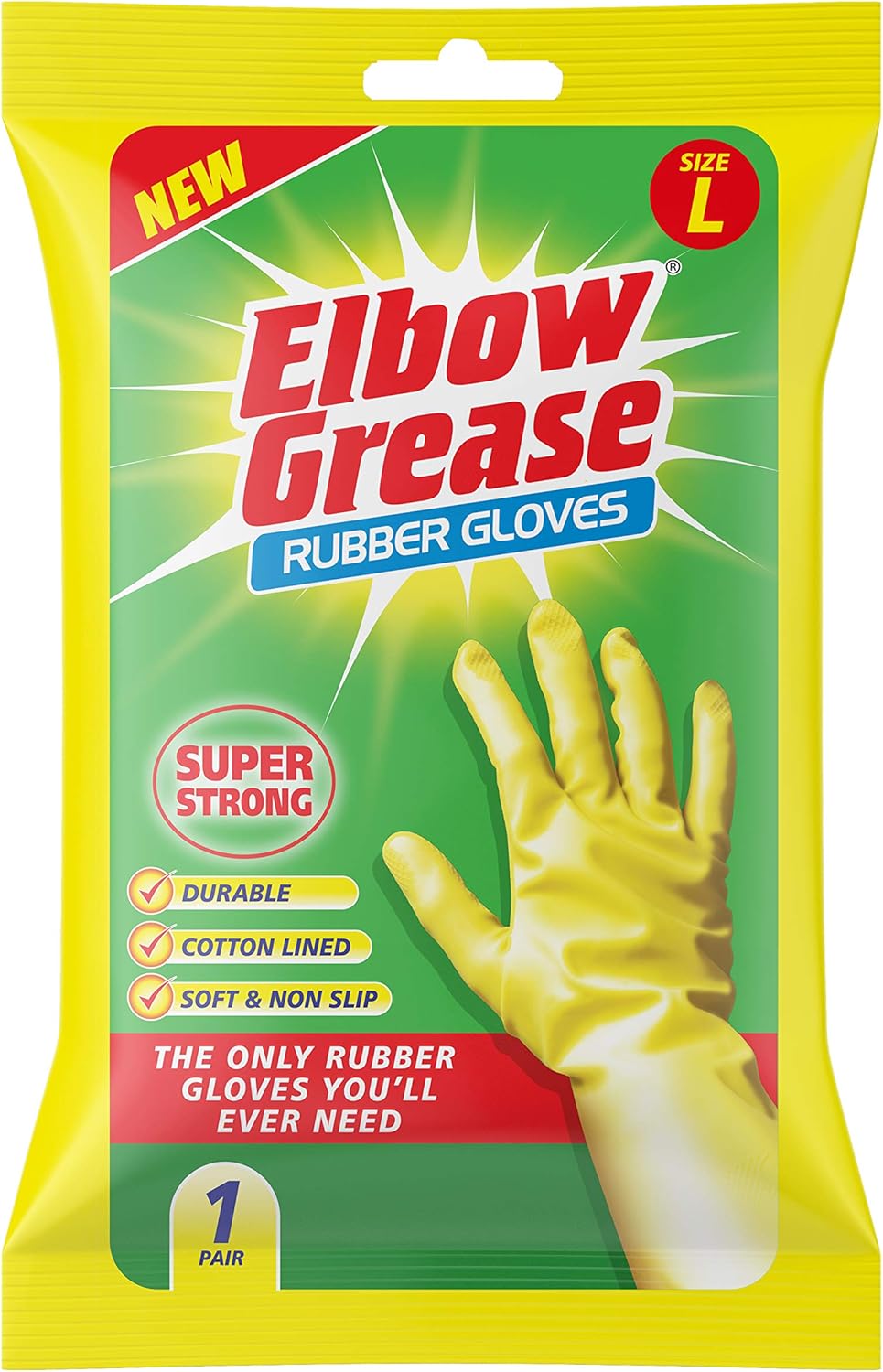 Elbow Grease Rubber Gloves Cotton Lined, Household Cleaning Gloves (Large)