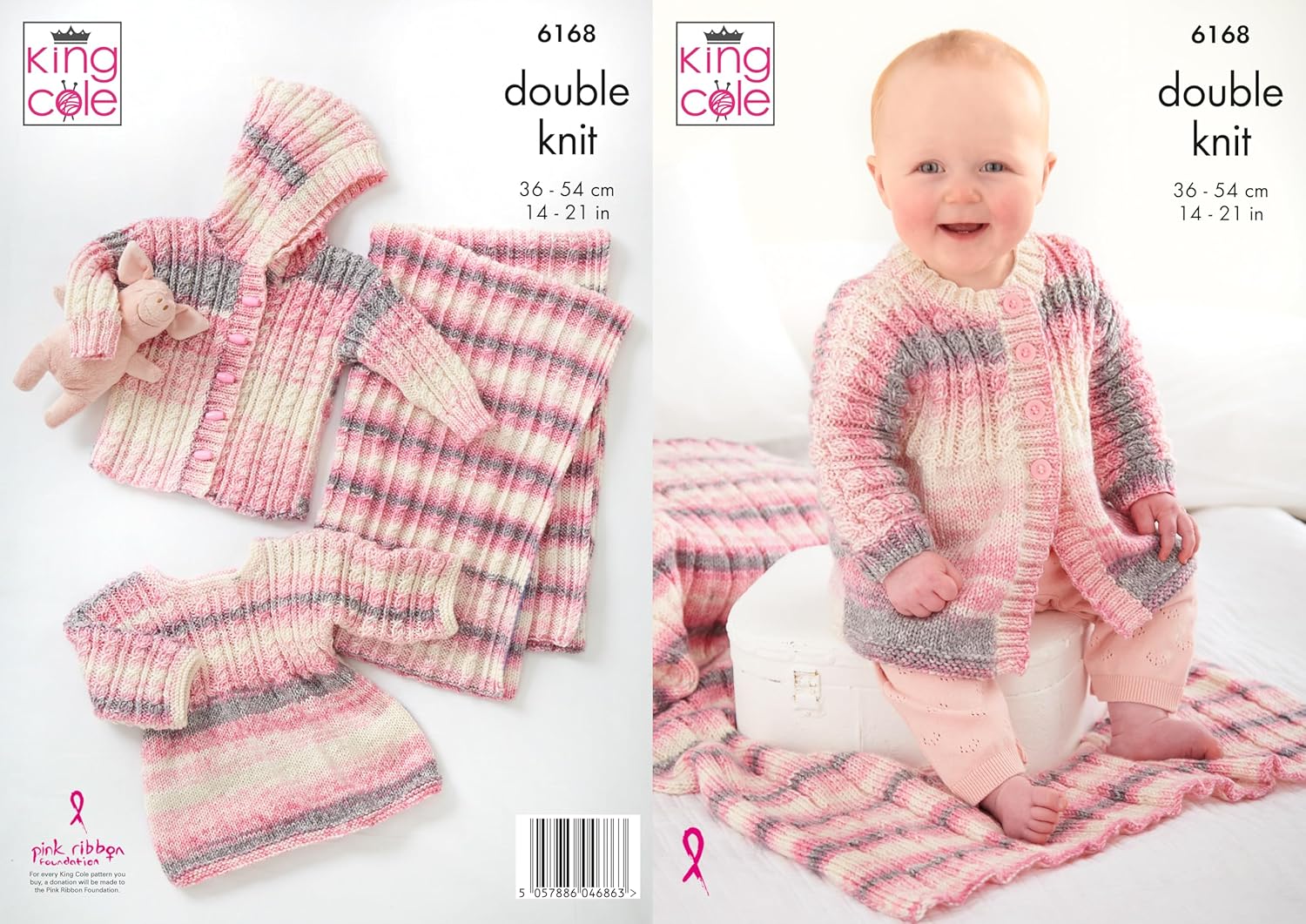 King Cole Baby DK Knitting Pattern - 6168 Hooded Jacket, Cardigan, Blanket & Top