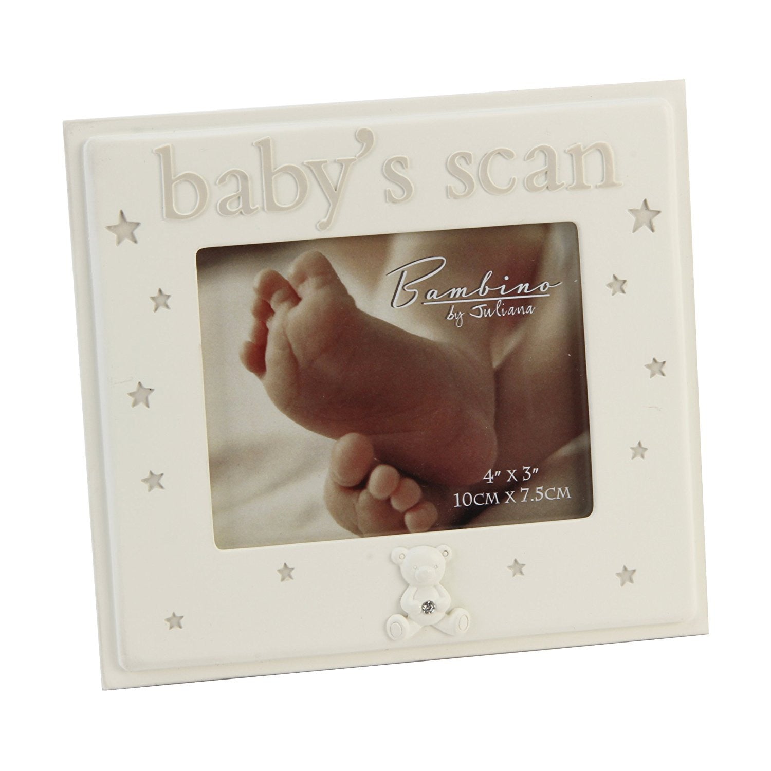 CREAM BABY'S SCAN PHOTO FRAME WITH TEDDY & DIAMANTE BY BAMBINO JULIANA CG905
