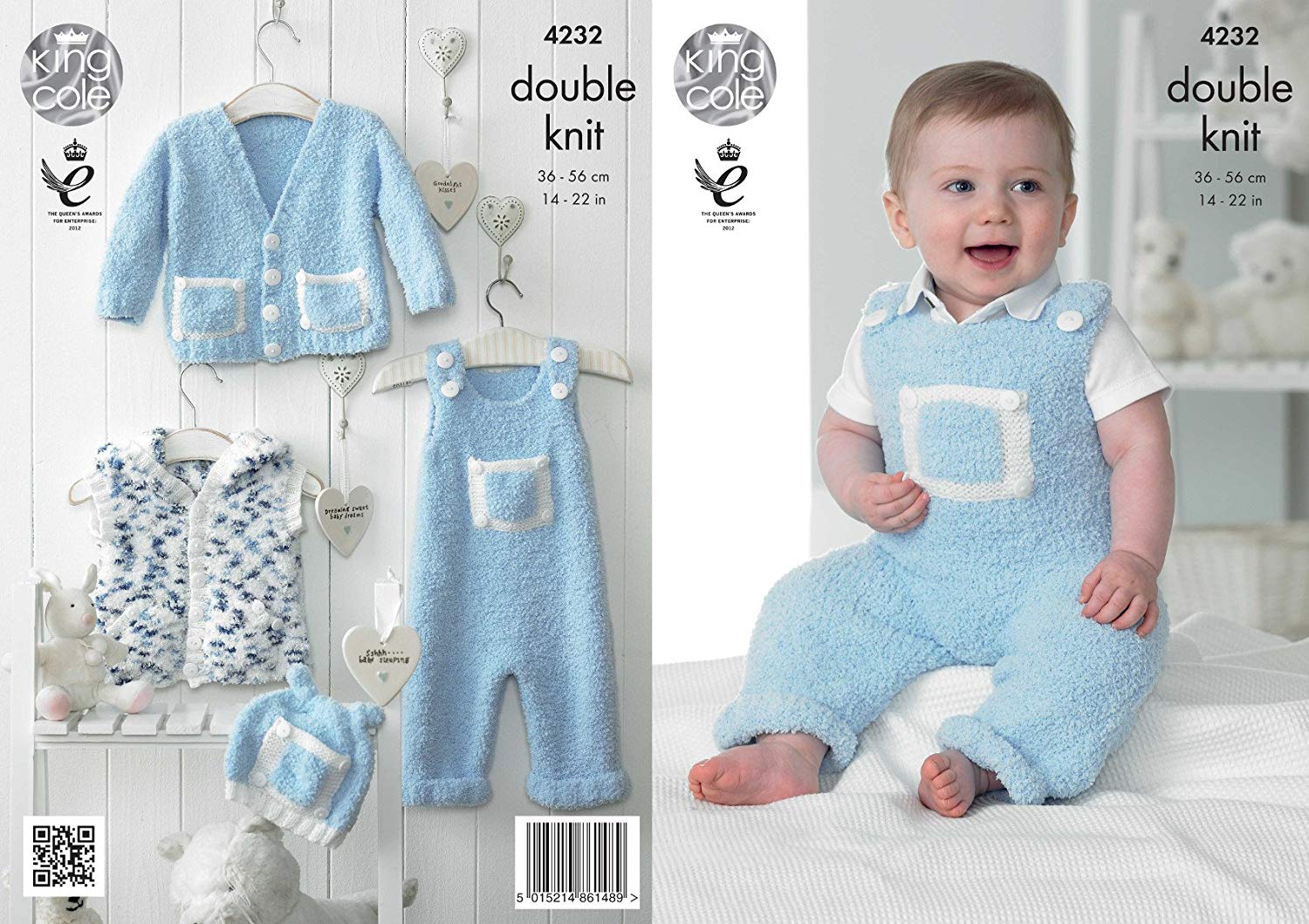 King Cole Cuddles DK Double Knitting Pattern Baby Clothes Set - Dungarees Cardigan Gilet Hat (4232)