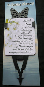 Mum Memorial laminated waterproof card with butterfly spike holder stake