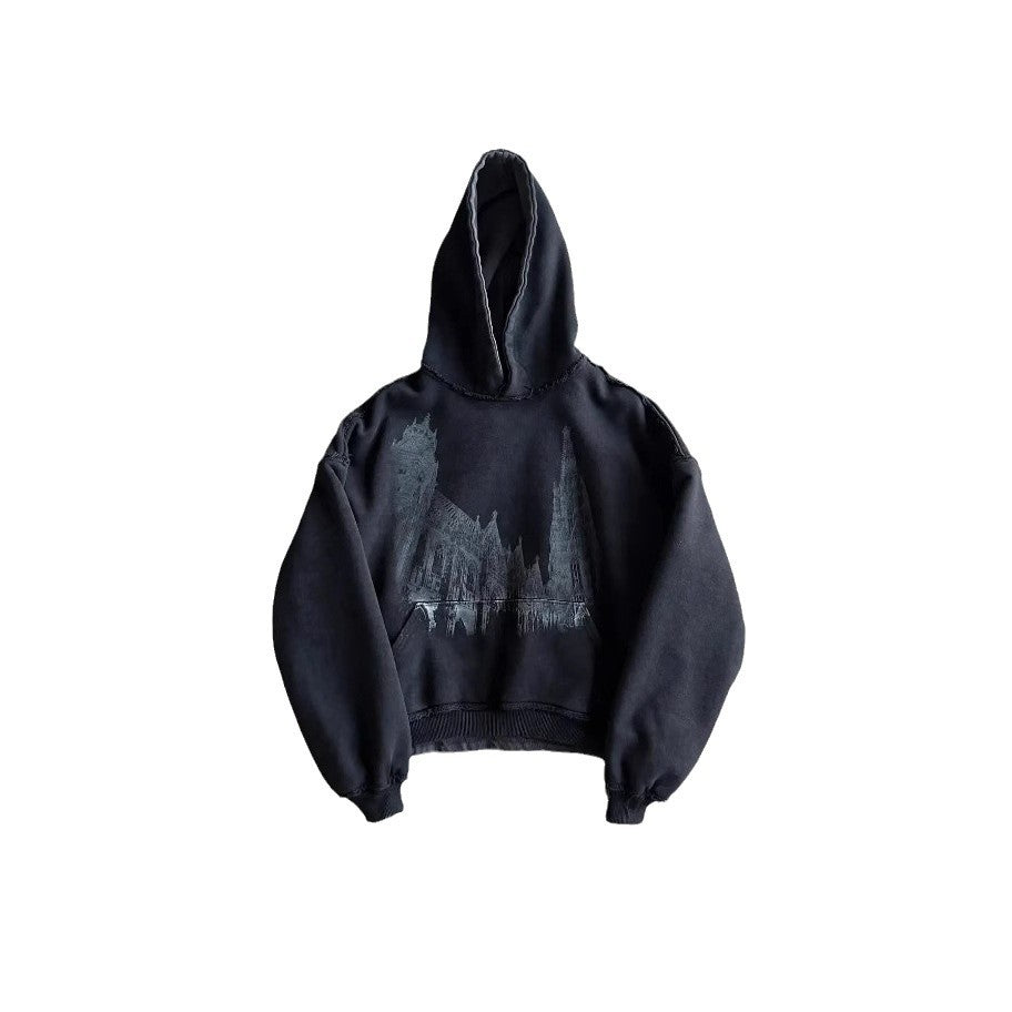 Loose-fit Women's Dark-style Retro Printed Hoodie