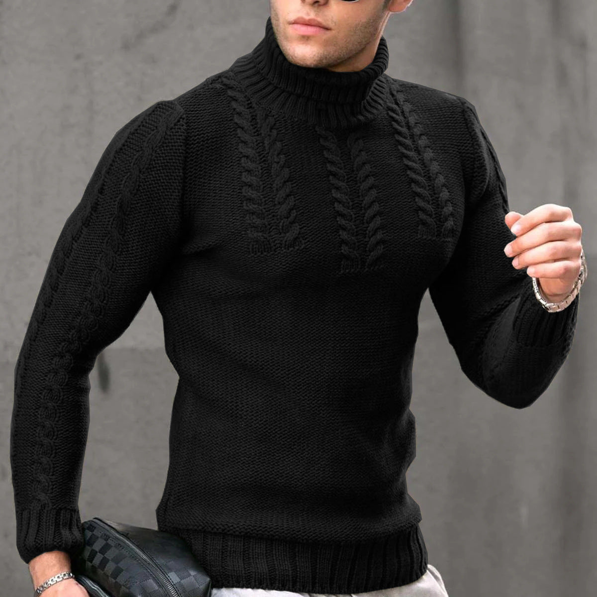 Men's Turtleneck Twisted Long-sleeved Sweater Thermal Head Cover
