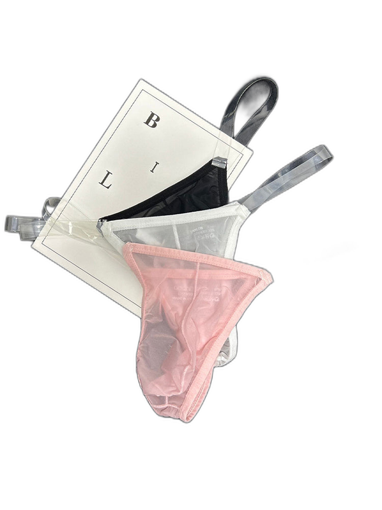 2 Pack Men's Sexy Seamless Semi-Transparent Thong & Strings