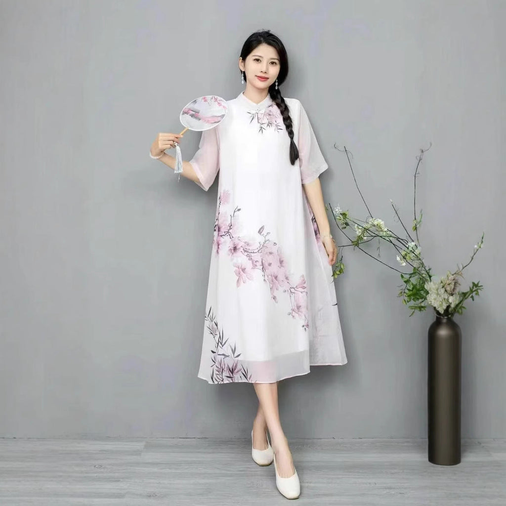 Women's Fashionable Chinese-style Retro Dress With Frog Buttons And Stand Collar