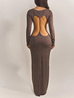 Mocha Rhinestone-Embellished Crop Top Maxi Dress