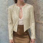 Crew-neck Long-sleeve Solid-color Cardigan Casual Sequin Jacket