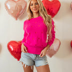 Women's Casual Heart-Print Crewneck Long-Sleeve Sweater