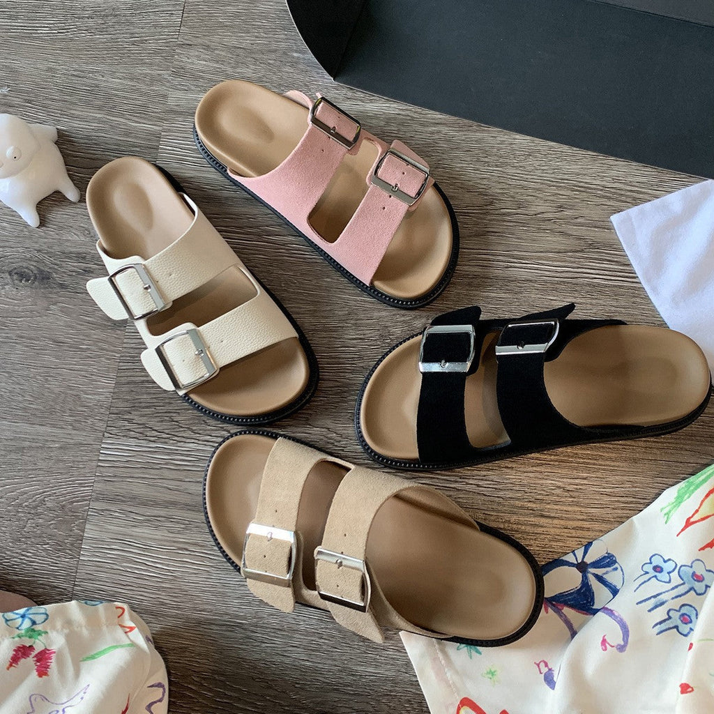 Casual Women's Summer Wear Birkenstock Shoes Belt Buckle Half Slippers