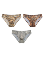 3 Pack ALLMIX Men's 3D Pouch Sexy Leopard Print Ice Silk Briefs