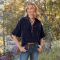Women's Solid-color Short-sleeve Stand-collar Loose-fit Button-up Blouse