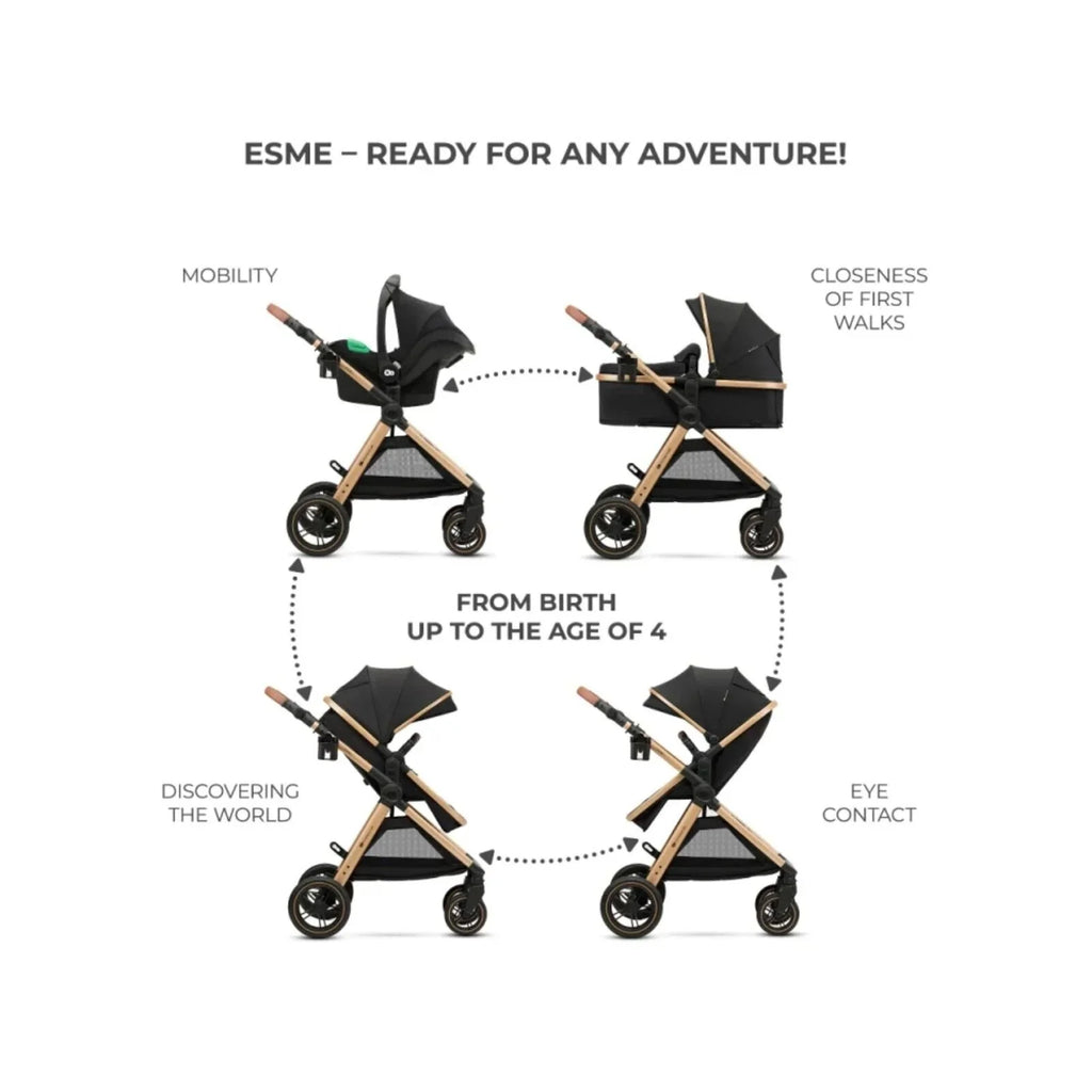 Kinderkraft Esme 3-in-1 Travel System with Mink Pro Car Seat - Pure Black
