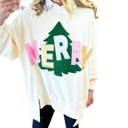 Women's Printed Casual Loose-fit Patchwork Crew Neck Sweater