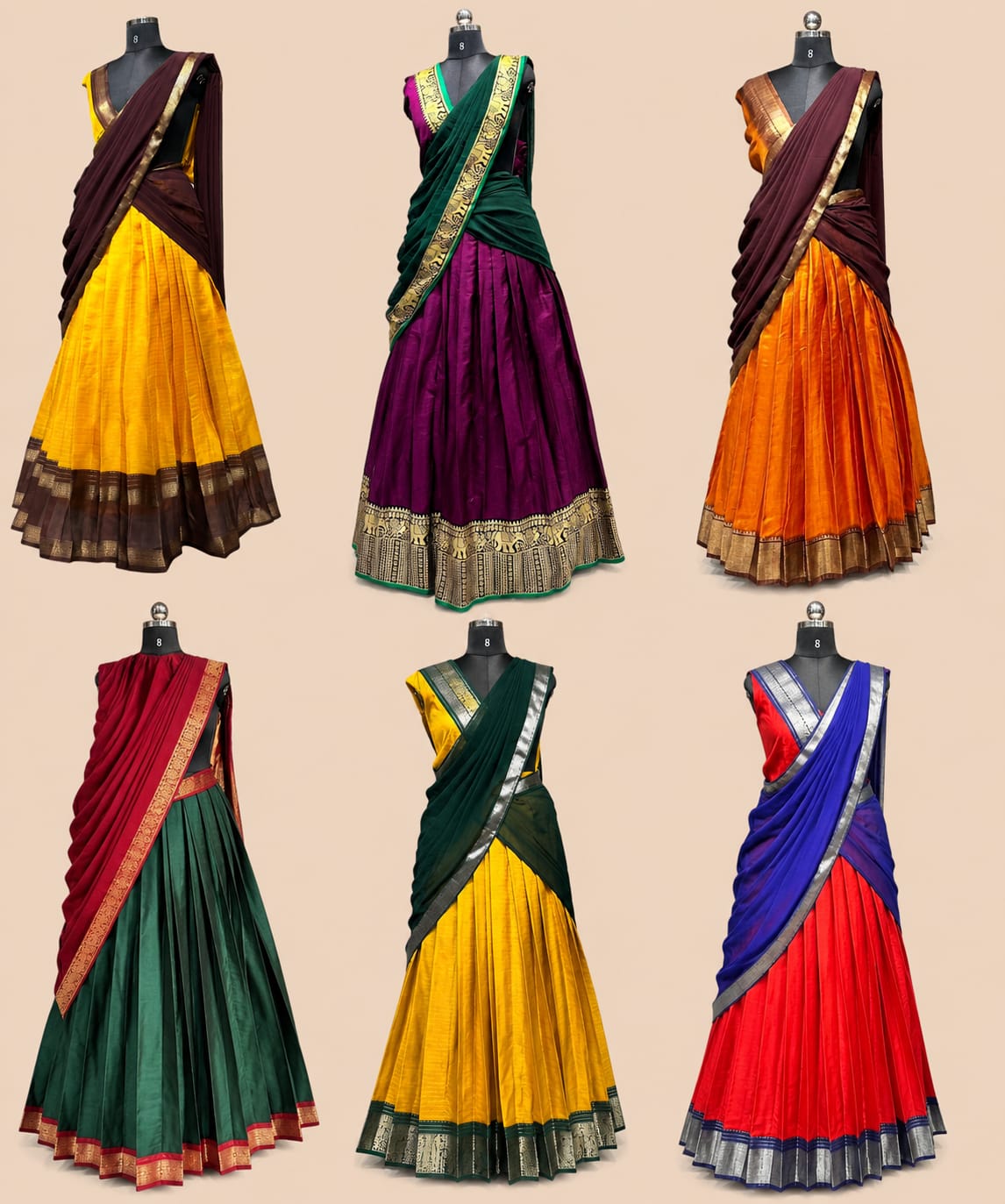 Dark Green Red Kerala Half Saree Set for Women | South Indian Traditional Half Saree | Ready-to-Wear Skirt & Dupatta | Unstitched Blouse