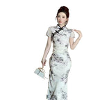 Women's Retro Republic Of China-Style Floral Print Slit Pleated Dress