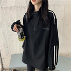 Women's SpringAutumn Thin Striped Preppy-Style Student Top Zip-Up Sweatshirt
