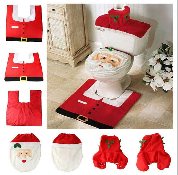 Christmas Bathroom Toilet Set - 3-Piece Festive Decor with Santa, Snowman, Elf & Reindeer Designs