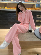 New Stylish Casual Sporty Hoodie And Wide-leg Pants Set For Petite Figures