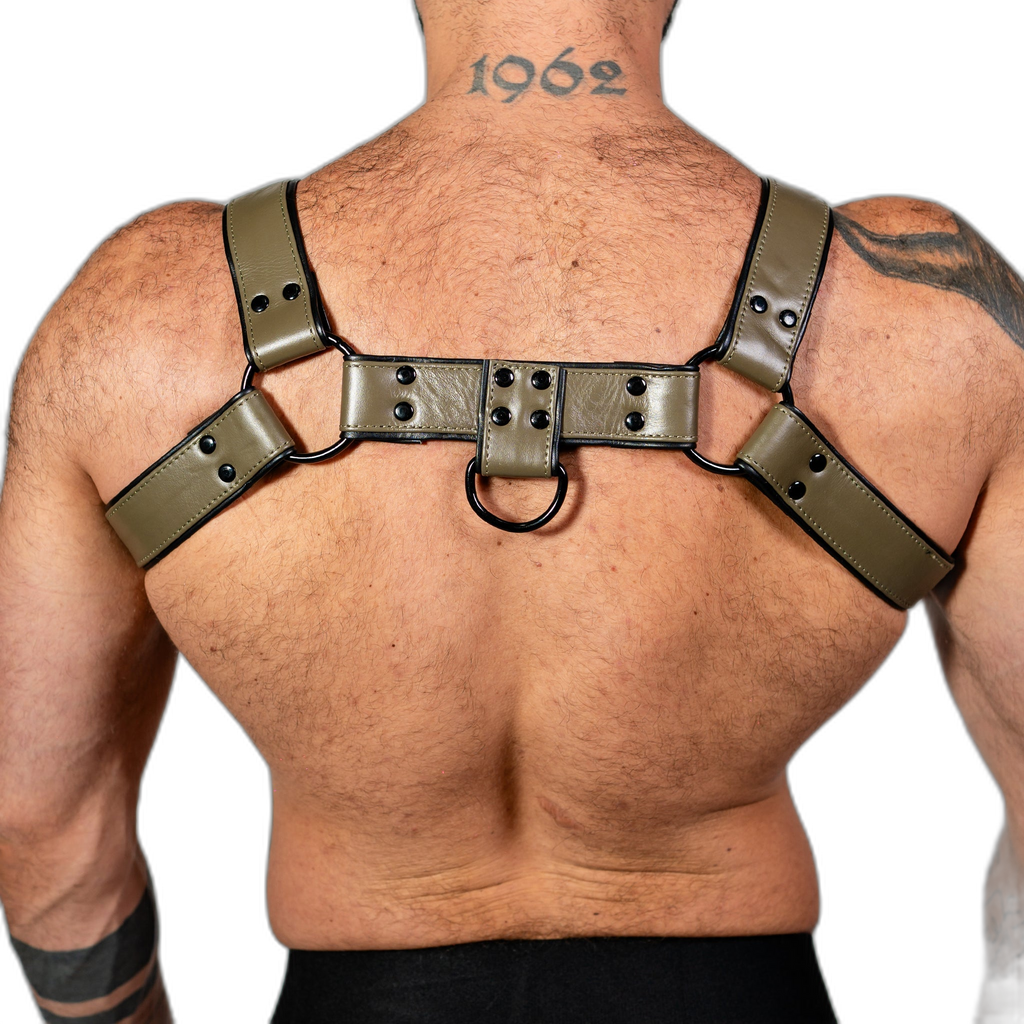 ruff GEAR Bold Leather Bulldog Harness Army