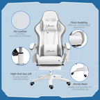 Vinsetto Computer Gaming Chair, PU Leather Desk Chair with Footrest, Swivel Task Chair with 135\'c2\'b0 Reclining Back and Lumbar Support, PC Chair for Adults, White and Grey
