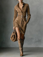 Women's Long-sleeved Blouse Dress With Belt