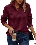 New Solid Color Half Zipper Stand Up Collar Women's Hoodie