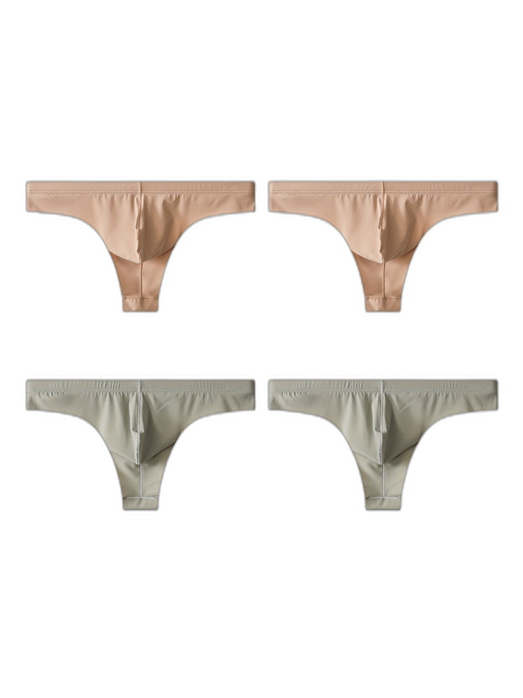4-Pack Men's Seamless Solid Color Stretch Fit Ice Silk Thong