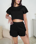 Ruffled Crop Top & Shorts Set – Loose Fit Women’s Loungewear Two-Piece