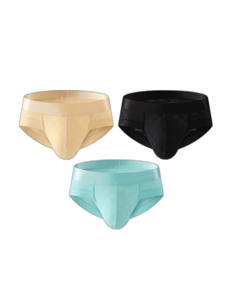 3 Pack Men's Cooling Silktech Briefs - U-Pouch Design & Checkered Antibacterial Lining