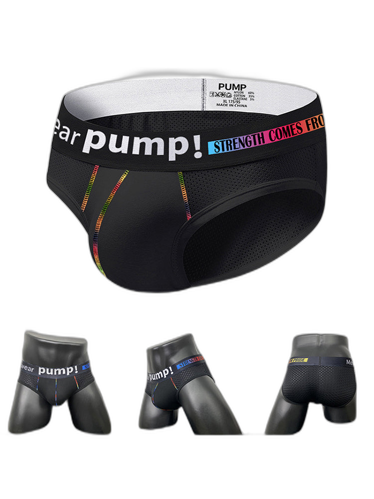 Men's Mesh Briefs With Colorful Spliced Lines