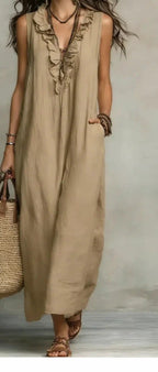 Summer Ruffle Dress With Pockets Women's Spring Elegant Casual Sleeveless A-Line Shift Dresses
