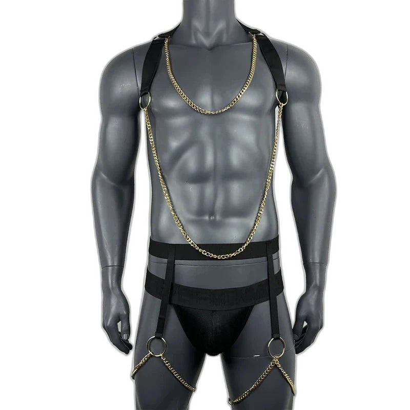 Full Body Elastic Harness with Chains & Jockstrap