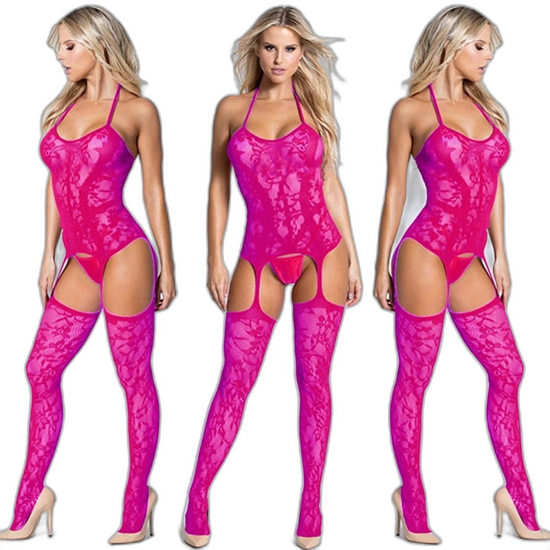Front And Rear Cutout Mesh Bodysuit Lingerie