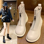 British style front zipper high heel ankle boots