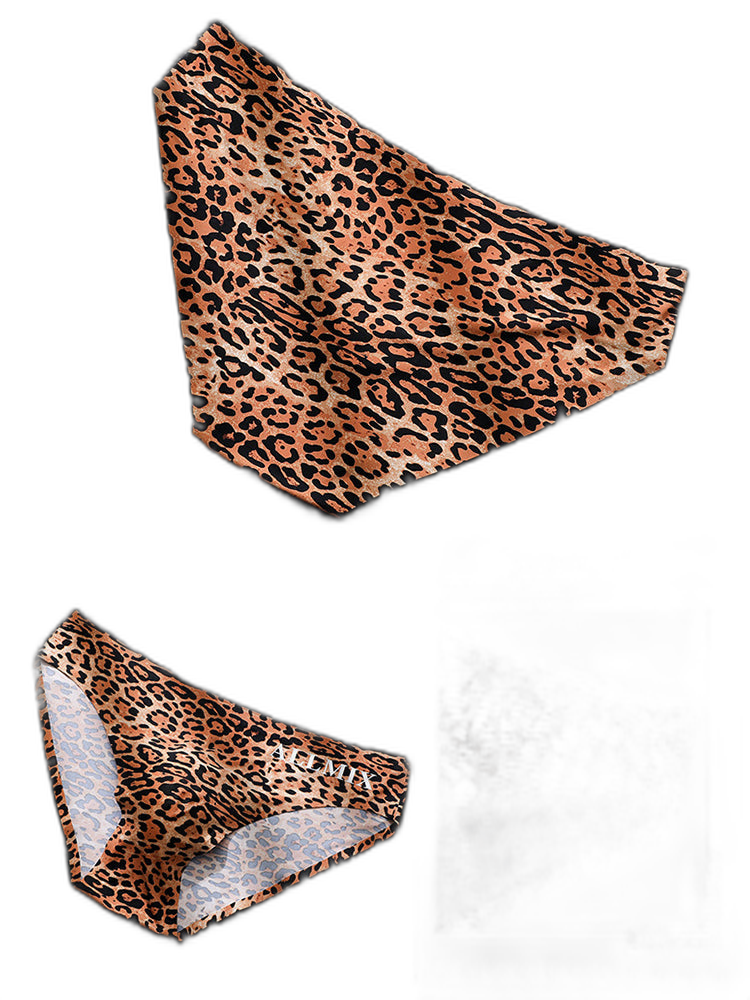3 Pack ALLMIX Men's 3D Pouch Sexy Leopard Print Ice Silk Briefs