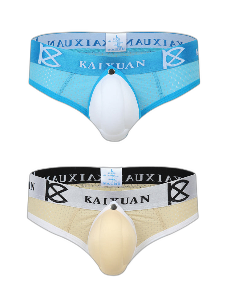 2 Pack Men's Breathable Mesh Removable U-Shaped Pocket Thongs