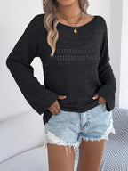 Women Off-Shoulder Hollow Out Long Sleeve Knit Cardigan Sweater