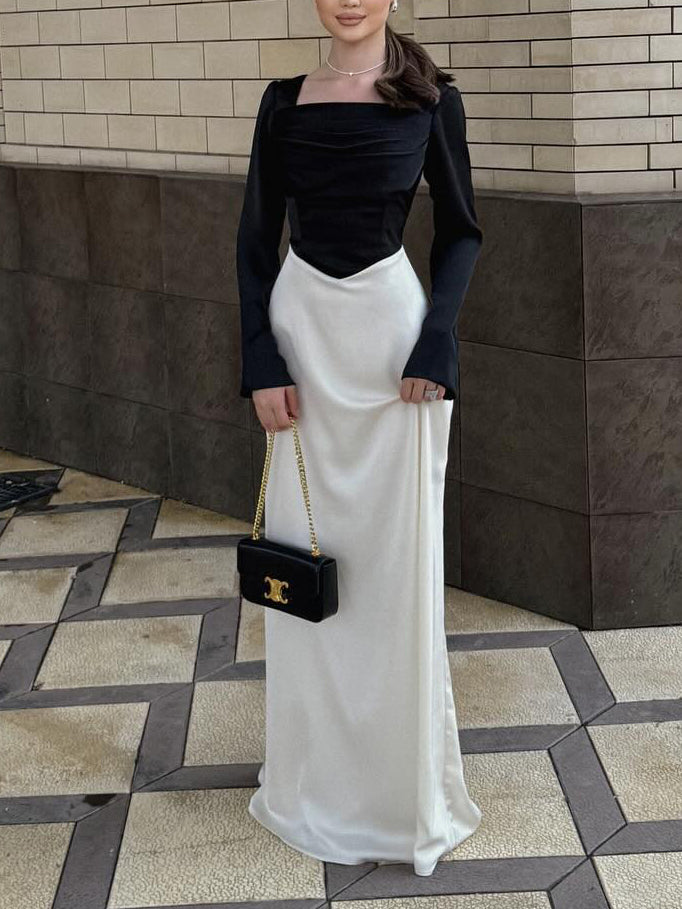 Long Sleeve Velvet Panel Maxi Dress