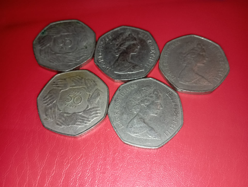 COIN : 5 OLD STYLE BRITISH 50P'S