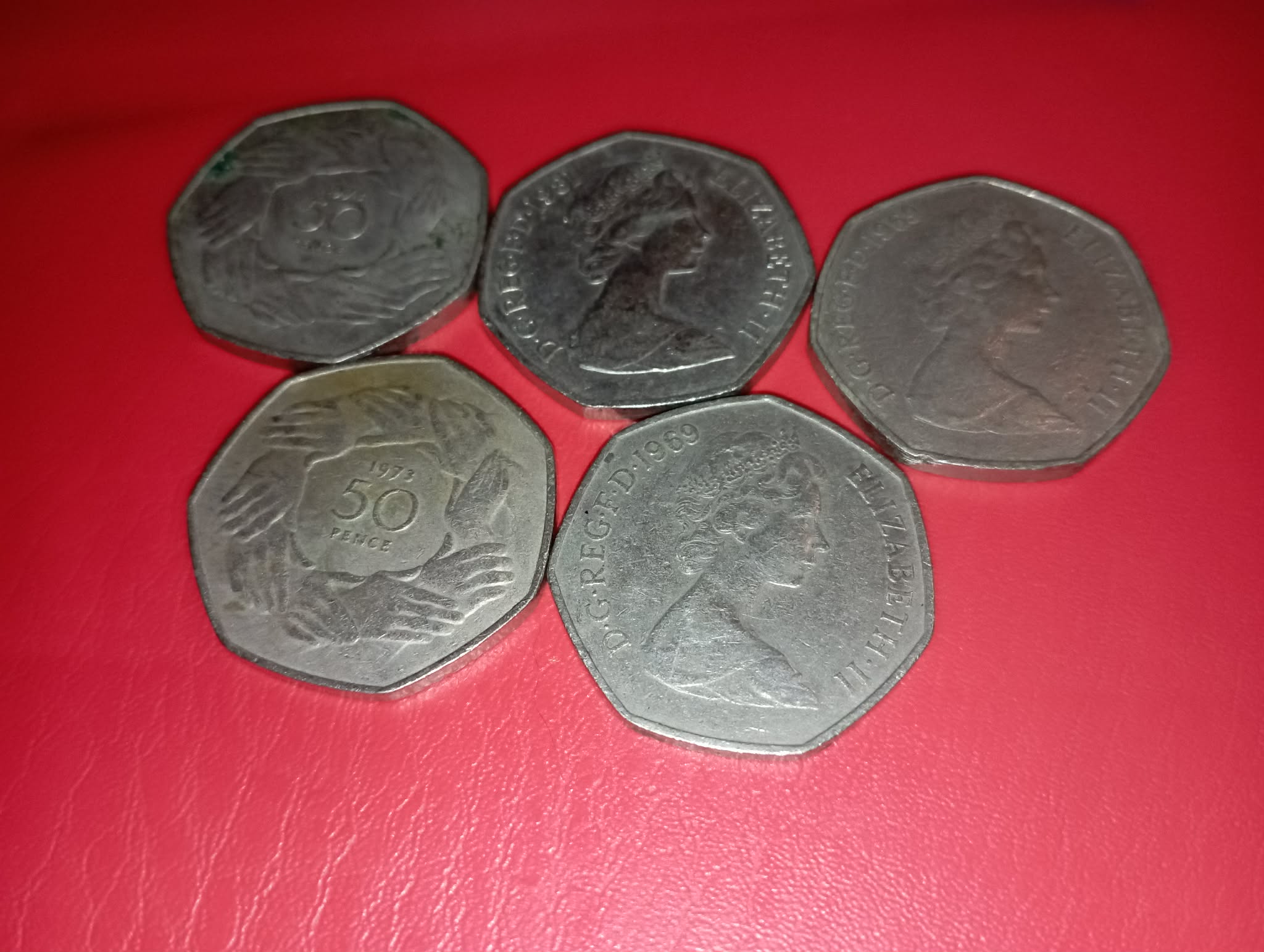 COIN : 5 OLD STYLE BRITISH 50P'S