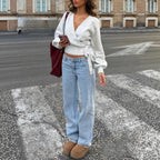Women's Solid-color Cross V-neck Asymmetrical Strap Top