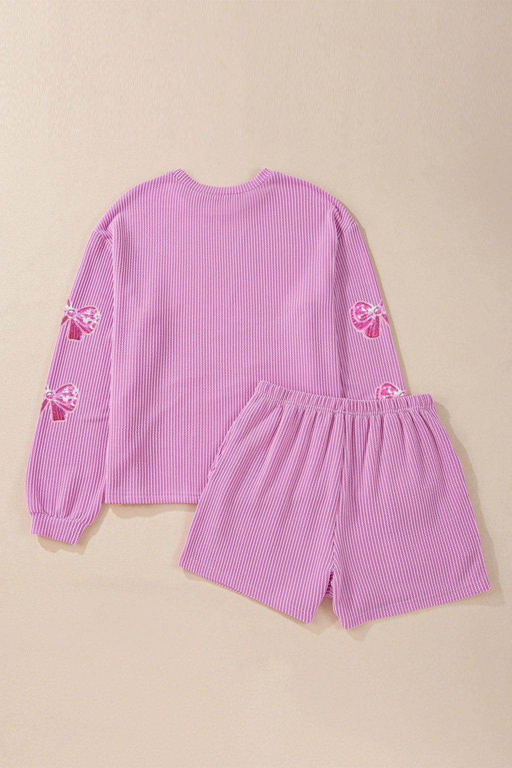Women's Casual Jacquard Solid-Color Long-Sleeve Sweater And Shorts Set