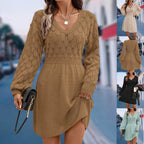 European And American V-neck Beach Dress Long Sleeve Dress
