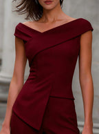 Womens Solid-Color Fashion Off-Shoulder Cross V-Neck Asymmetrical Top