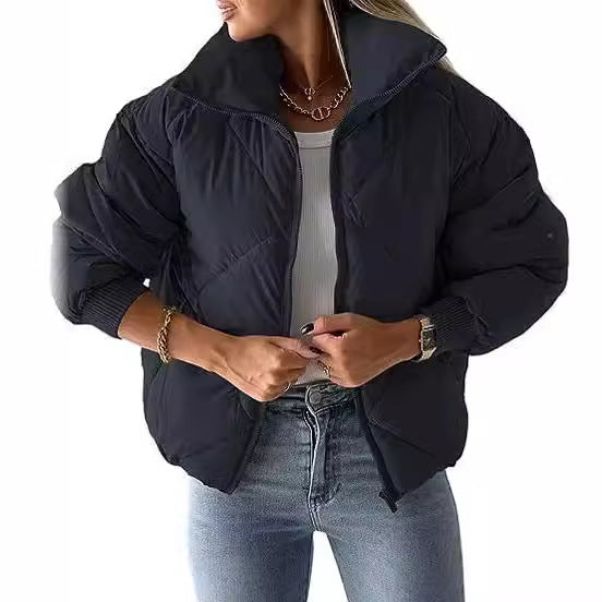 Women's Long Sleeve Zipper Winter Quilted Short Cotton Jacket Women's Bread